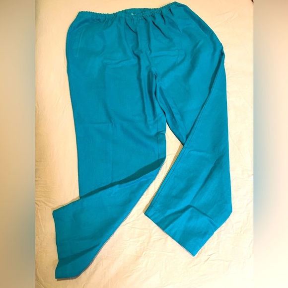 Womens August Max Green Linen Blend Casual Business Pants Elastic Waist NEW 20W - Picture 2 of 7